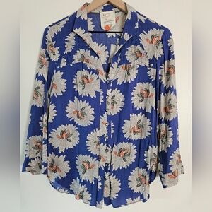 ANTHROPOLOGIE Floral Blue Women's Top